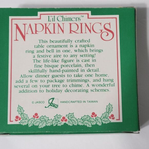 Jasco Lil Chimers Christmas Porcelain Napkin Rings Set of 4 Angel Snowman Santa - Picture 3 of 13
